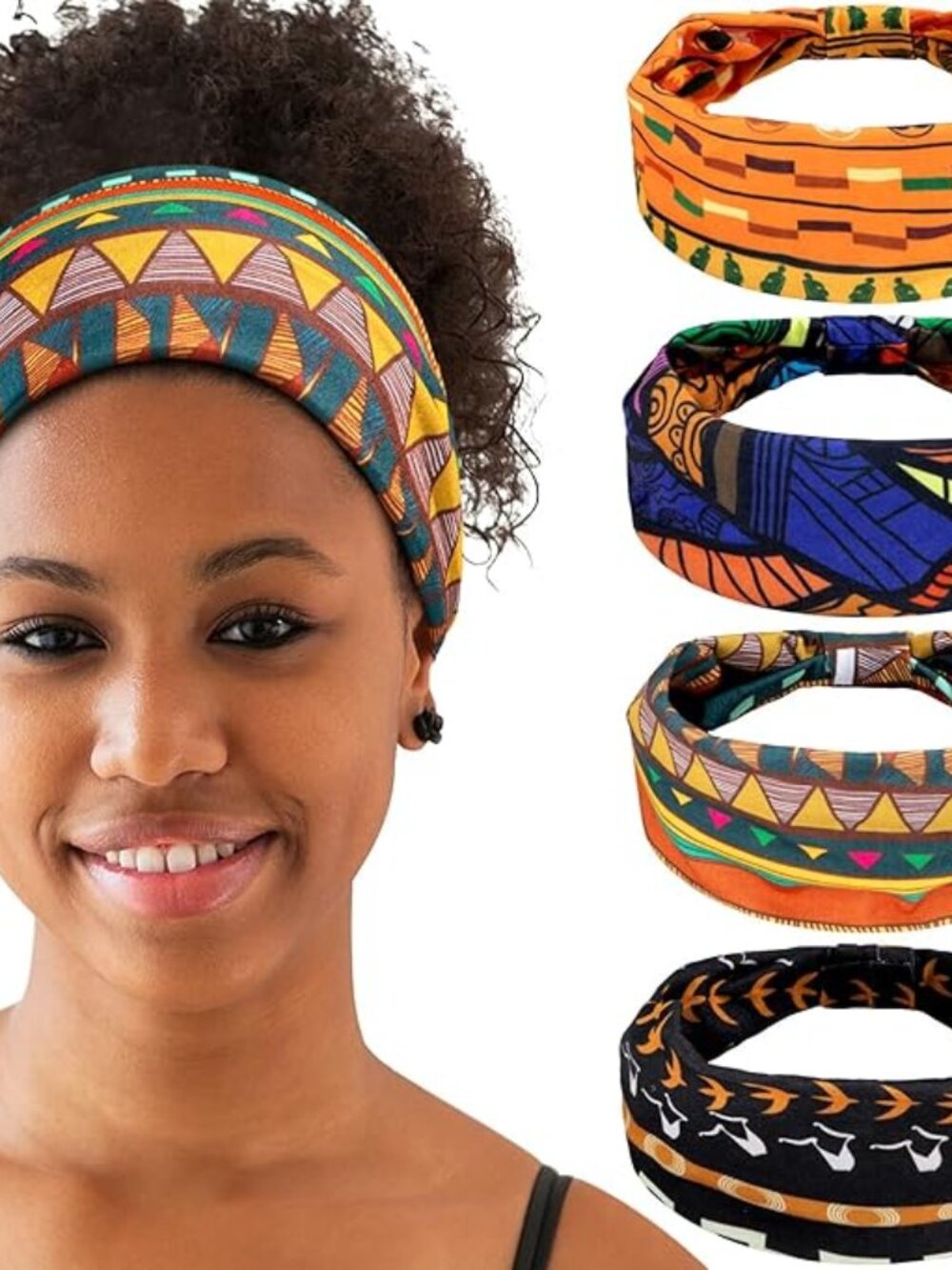 4 Pieces African Headbands Knotted Wide‎ Non Slip Yoga Stretchy Turban